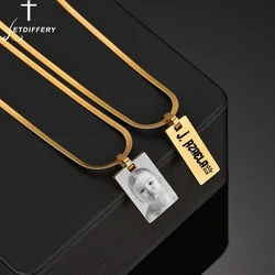 Letdiffery Engraved Photo Necklace Stainless Steel Personalized Letter Name Square Pendant Gold Color Jewerly for Women Gitfs