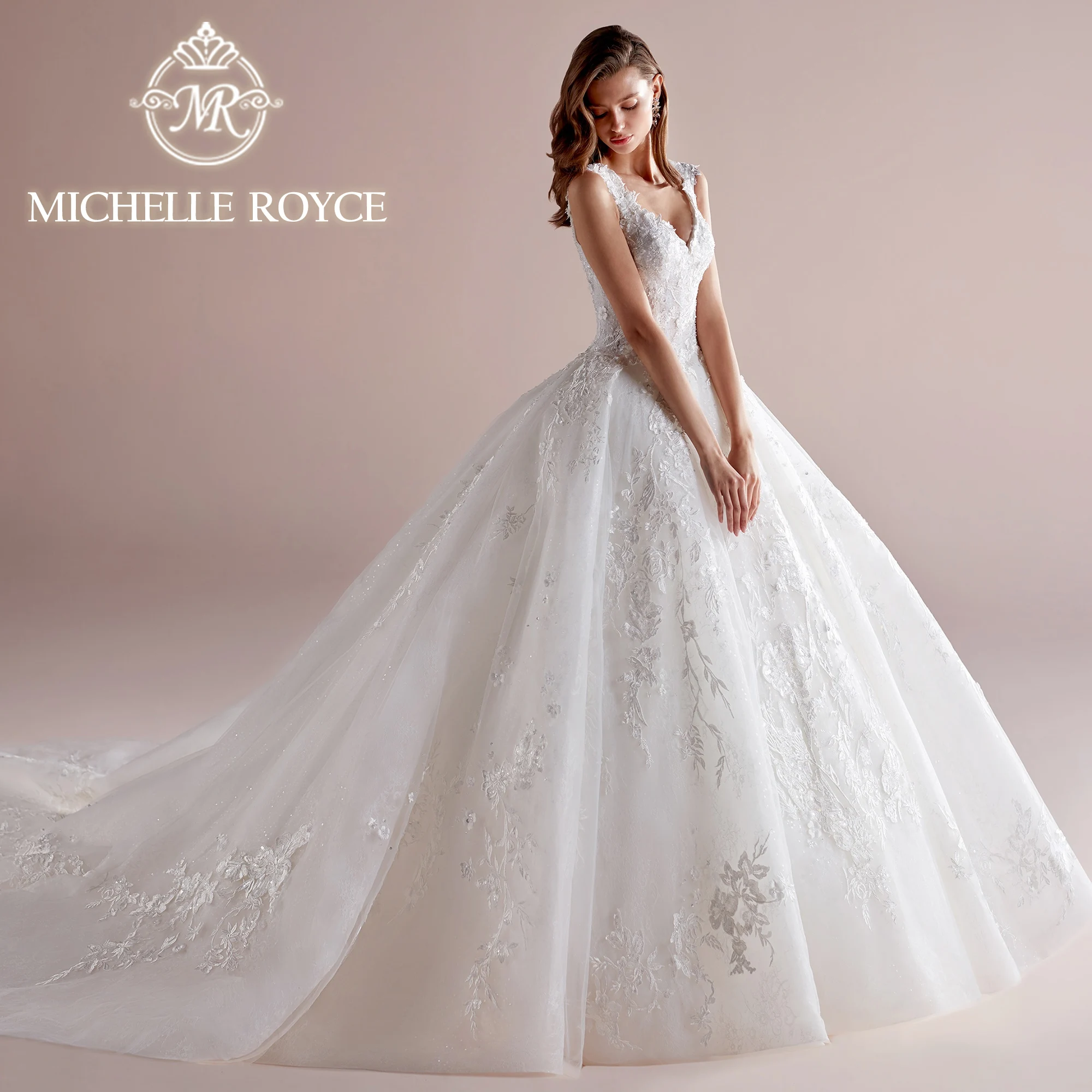 

Michelle Royce Ball Gown Wedding Dress 2024 V-neck Appliques Embroidery Formal Wedding Gown Customized Size Vestidos De Novia