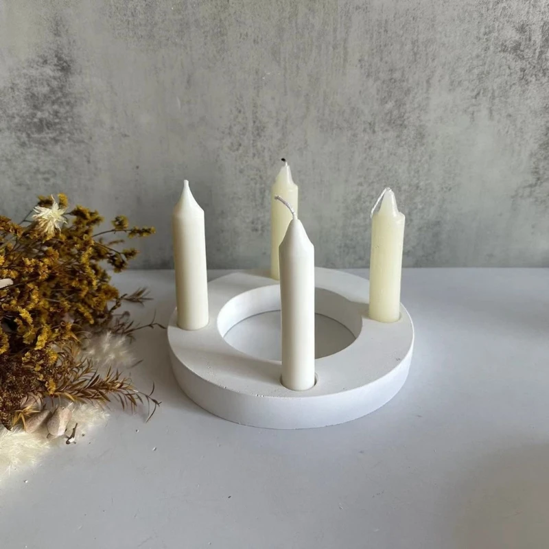 4 Holes Candlesticks Cement Silicone Mold DIY Cement Plaster Round Candle Holder Tray Pottery Mould Home Decor Candle Jar Making