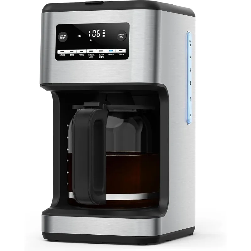 

14-Cup Coffee Maker, 24-Hour Programmable Coffee Brewer, Keep Warm, Drip Free, Washable Filter, Stainless Steel, Silver