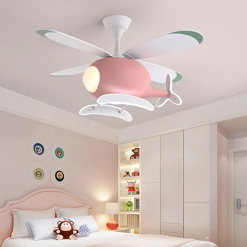 Cartoon LED-plafondlamp Helikopterventilator Kroonluchter voor kinderkamer Woonkamer Slaapkamer Binnenverlichting Armatuur Glans