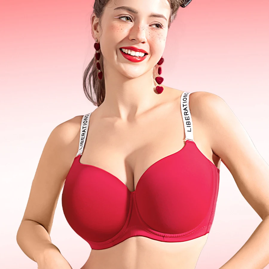 New Womens Red Bra Series Full Coverage Lightly Padded Underwire Female Plus Size Push Up Lingerie 34 36 38 40 42 C D E F G