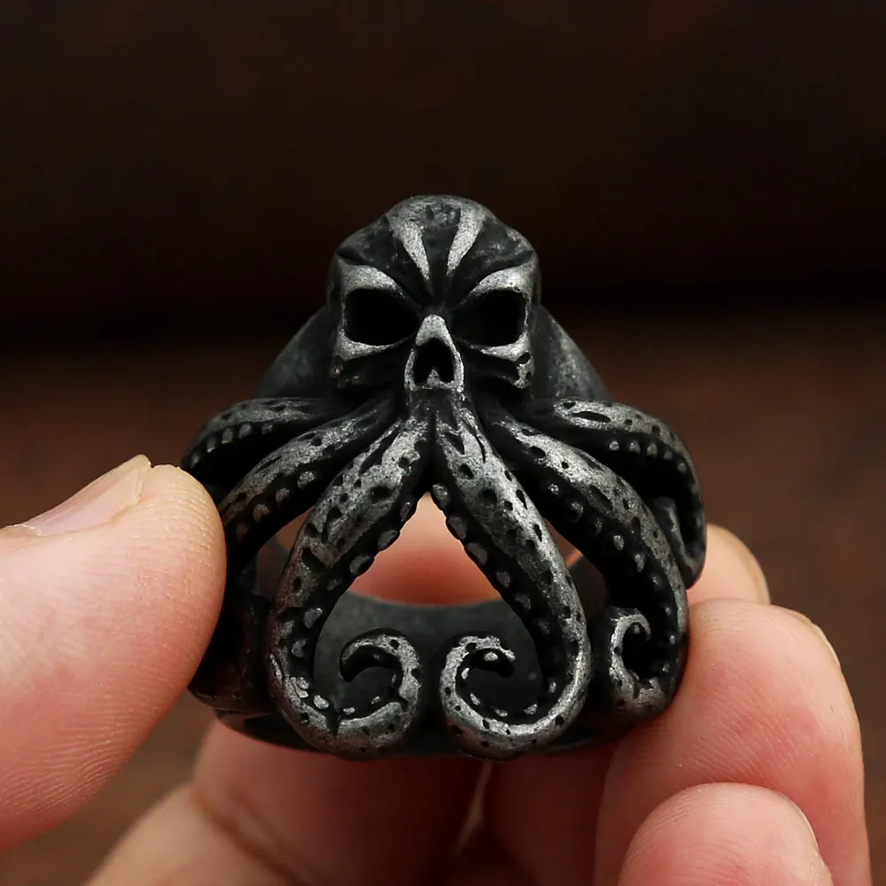 Men Retro Nordic Pirate Skull Octopus Rings Gothic Stainless Steel Skull Biker Ring Women Animal Biker Jewelry Gift Wholesale