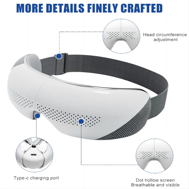 Visible Eye Massager with Heat Bluetooth Music Massager for Migraines Relax Reduce Eye Strain Dark Circle Eye Bags Improve Sleep