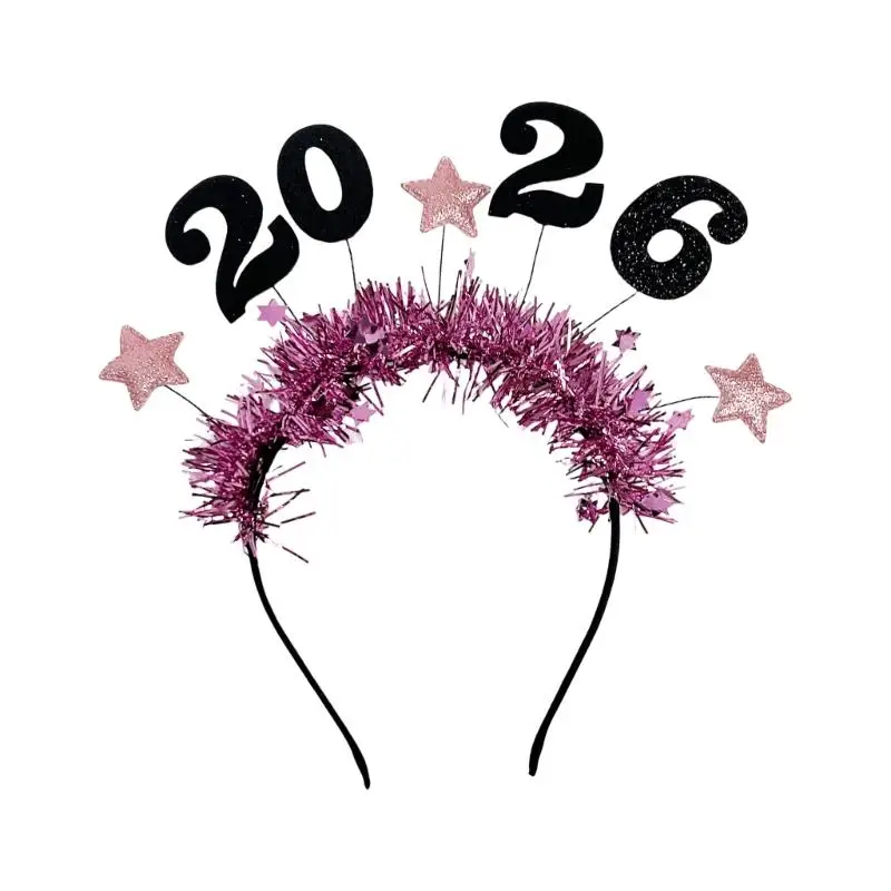 39BD 2026 Neujahr glitzert Kopfbedeckung, stilvolle Lametta-Haardekorationen, Unisex-Haarband, Stirnbänder für Partys – Detail 5