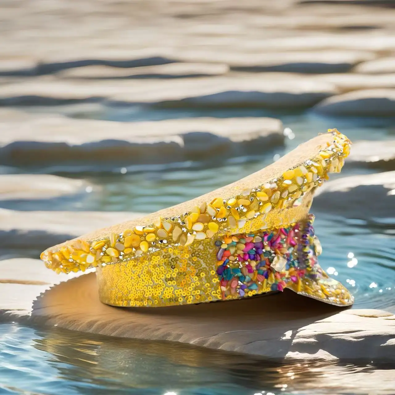 ホンルアン イエローレーザーレザーループキャプテンハット ラインストーン＆ミリタリーキャップ 女性用、レイブフェスティバルアクセサリー＆パーティーキャップ男性用