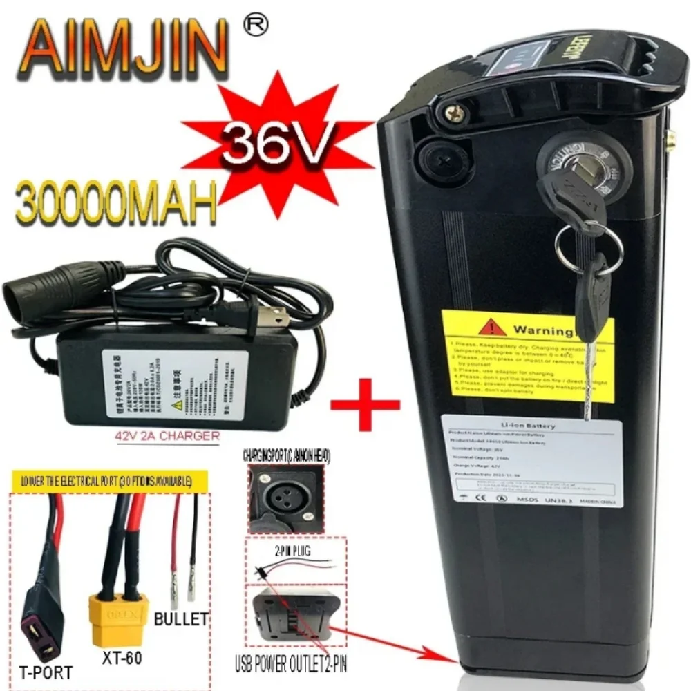 36V 30Ah Electric Bicycle Battery Li-ion 18650 Pack for Silver Fish 350W 500W 750W 1000W High Capacity Ebike Power Source