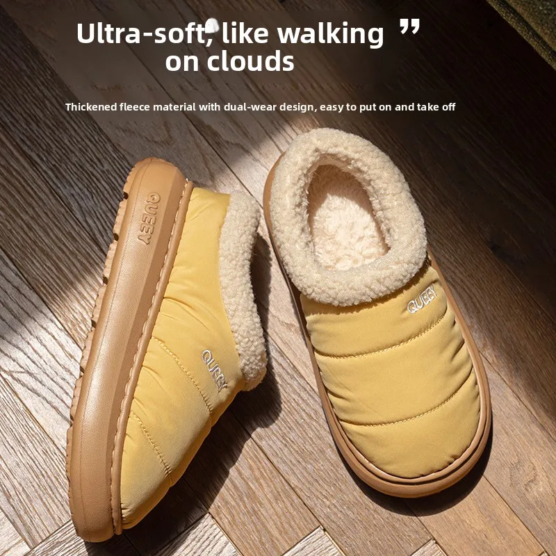 

New 2025 Women's Cotton Slippers Indoor Outdoor Wear Winter Couple Waterproof Fleece Warm Thick Bottom Home Shoes