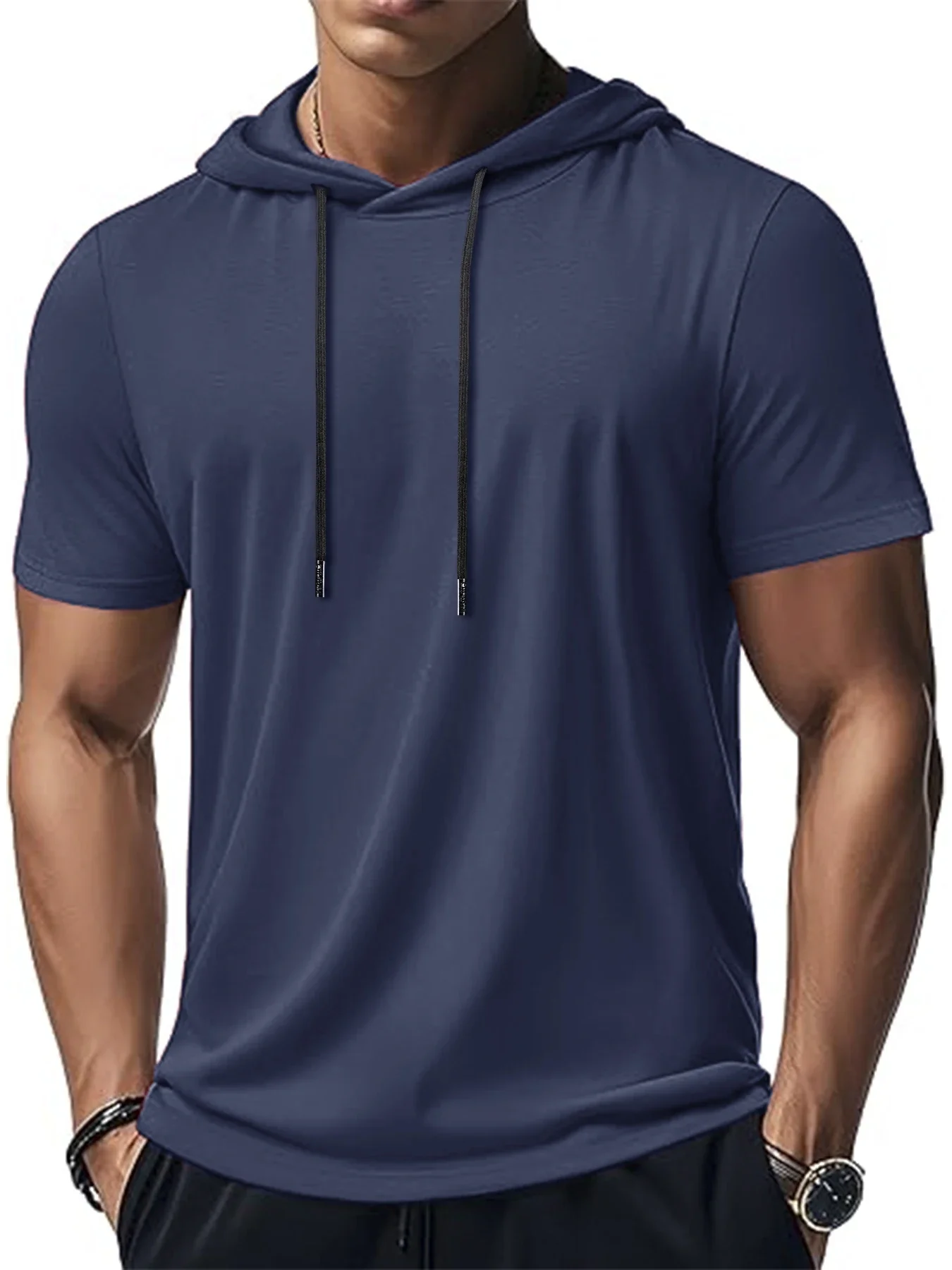 Men's Trendy And Fashionable Thin Style Breathable Loose Outdoor Running Casual Top Sports Short Sleeved T-shirt Hooded Style image 5