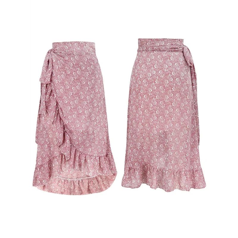 

НОВИНКА-Женская юбка-миди с цветочным принтом в стиле бохо и запахом спереди с завязками на узле и рюшами по подолу