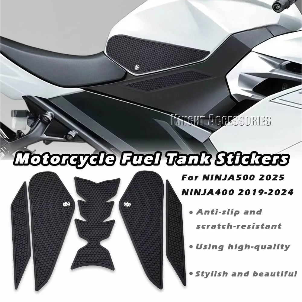 For NINJA500 2025 NINJA400 2019-2024 Fuel Tank Traction Side Pad Motorcycle Rubber Decals Black Gas Knee Grip Protector Sticker