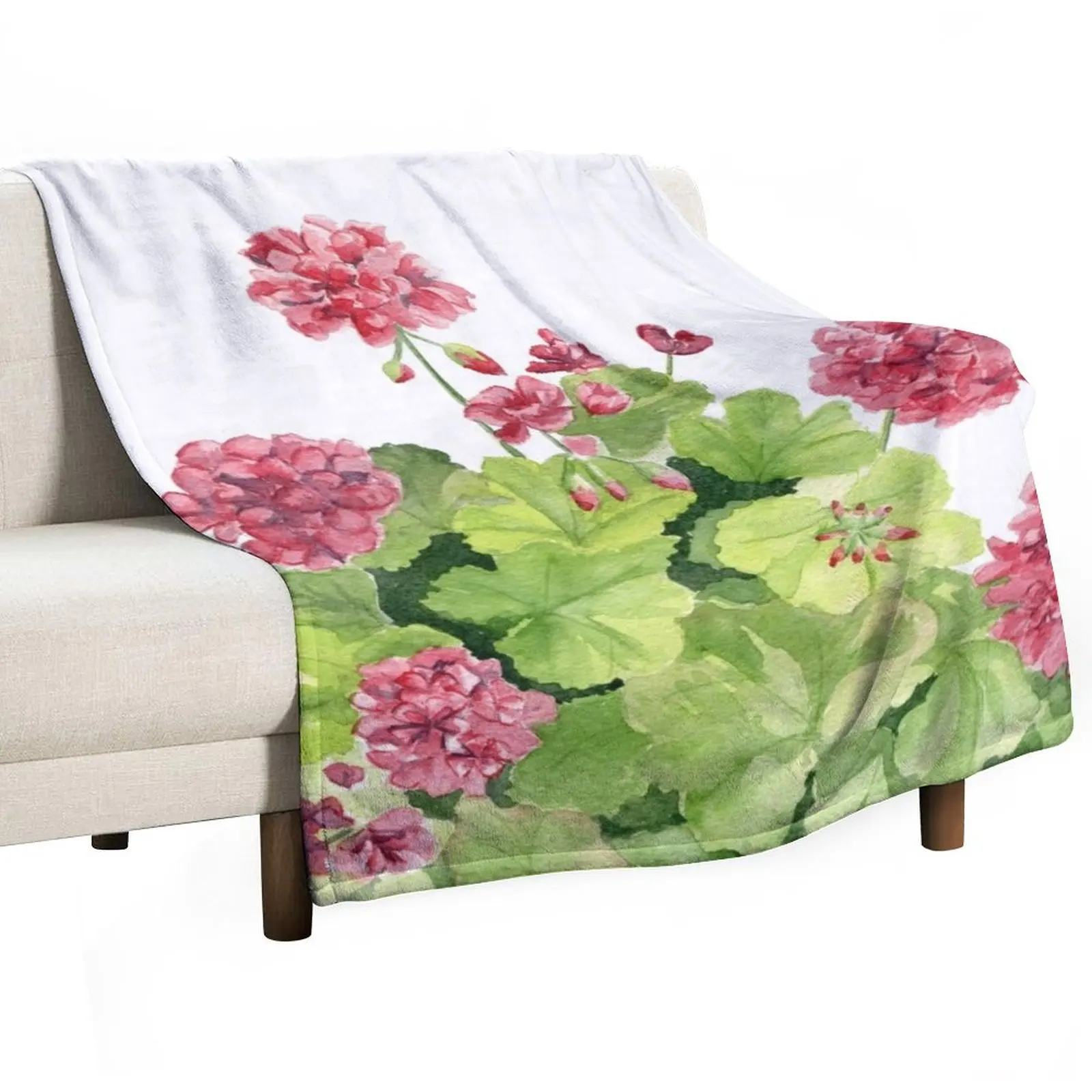 

Geranium Watercolor 3 Throw Blanket Polar Hairy Furry Comforter Blankets