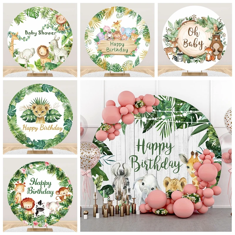 

Wild One Jungle Safar 1st Birthday Round Backdrop Photography Baby Shower Portrait Photographic Party Decor Circle Background