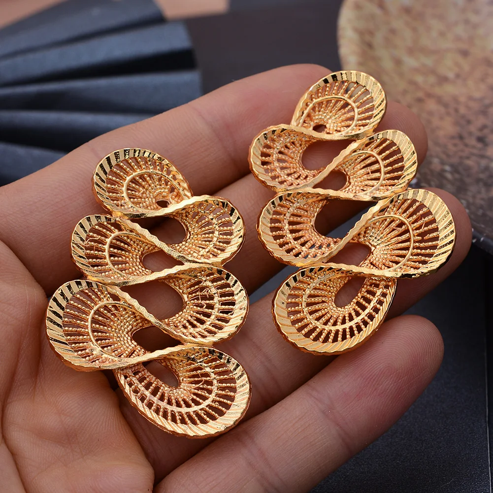 Ethiopia Dubai 24k Gold Color Earrings For Women African Party Israel Wedding Earrings Gift