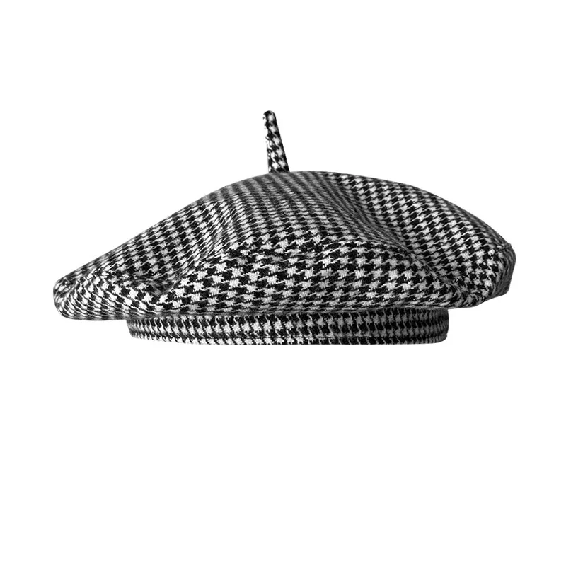 Houndstooth Big Head Newsboy Cap Women Beret Vintage Painter Spring Summer Autumn Winter Hats Octagonal Caps Female Bone  0008