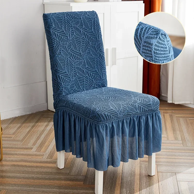 

Jacquard Chair Cover with Lace Stretch Dining Chair Office Chairs Slipcover for Kitchen Hotel Wedding Banquet Office Anti Dirty