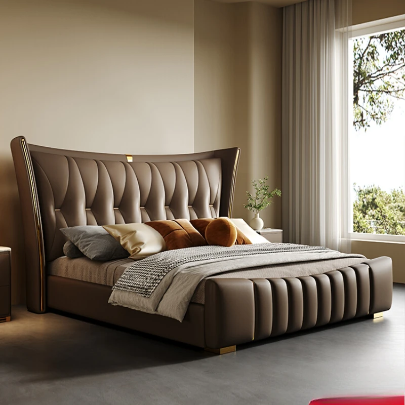Leather Modern Bed Simple Designer Bedroom Cream Wind Wedding Bed Artromantic High Quality Letto Matrimoniale Hotel Furniture