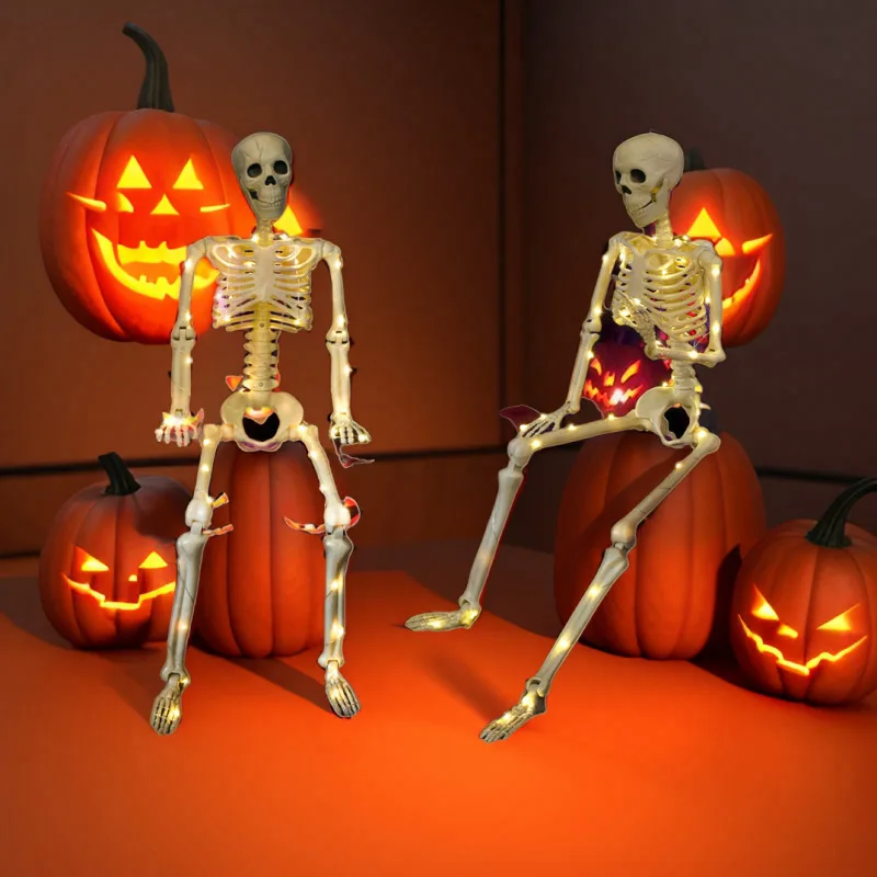 

Halloween Simulation Skeleton Glowing40cm Joint Movable Warm Color Standing Hanging Haunted House Holiday Decoration Ornament