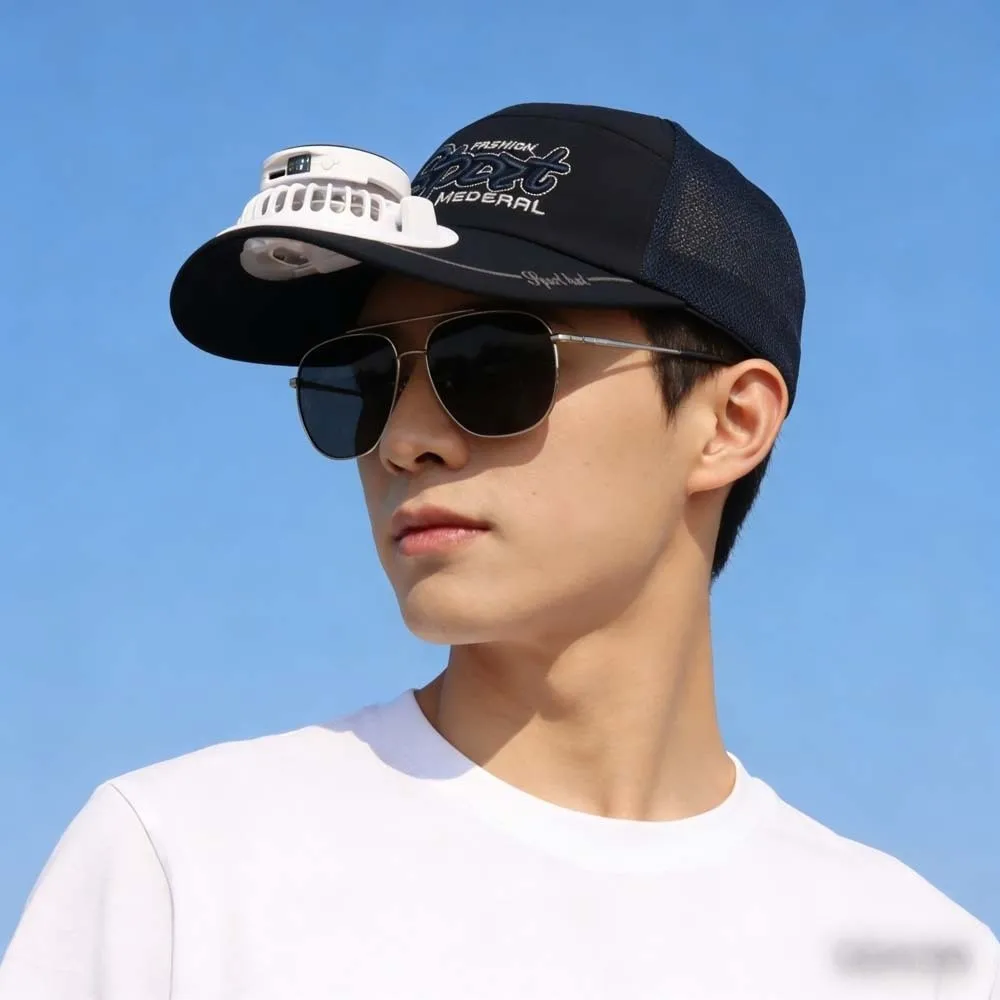 Portable Solar Powered Fan Baseball Cap Embroidered Letters Adjustable Rechargeable Fan Hat Long-lasting Breathable