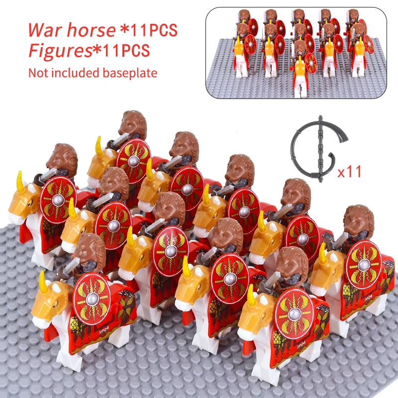 MOC-Figurines de château de Rome Signifer médiéval, soldats romains, cheval de guerre, blocs de construction militaires, briques, jouets pour enfants, cadeaux de Noël