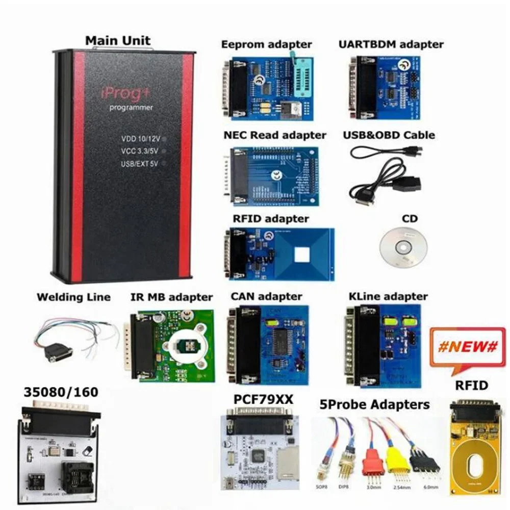 NEW IPROG Pro V87 Full Set ECU Key Programmer Iprog+ Eeprom Iprog+12 Adapter IMMO + Correction +Reset Auto Diagnostic Instrument