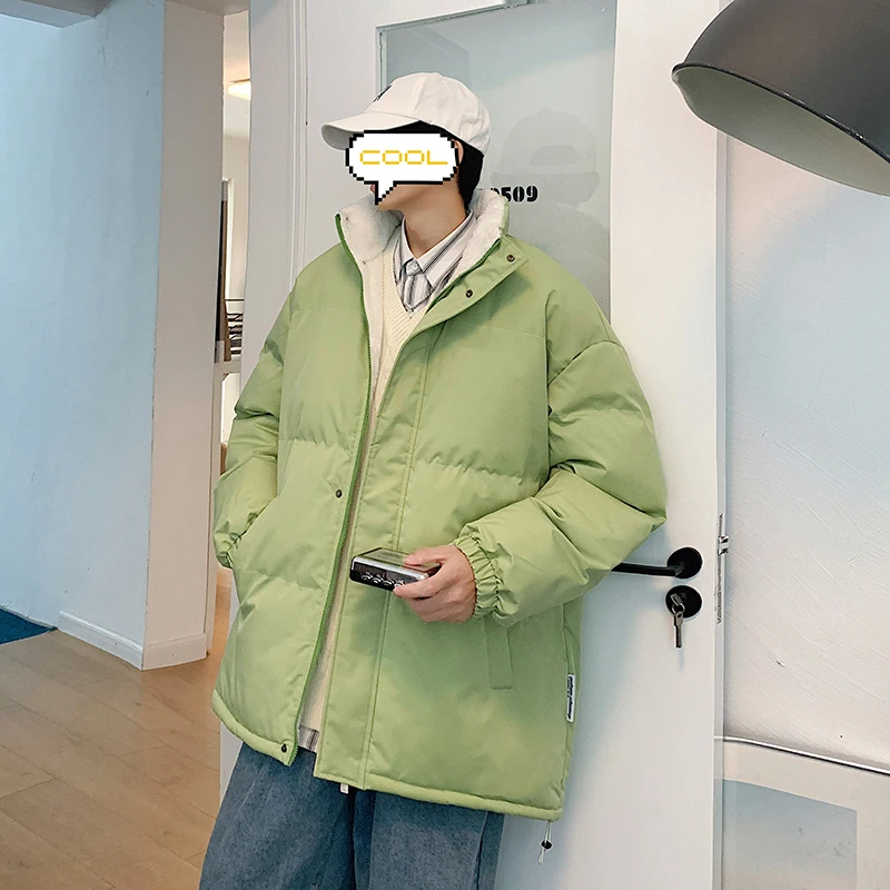 سترة شتوية بياقة واقفة للرجال وصلت حديثًا سترة بلون سادة سترة دافئة سميكة معطف منتفخ كبير الحجم #1
