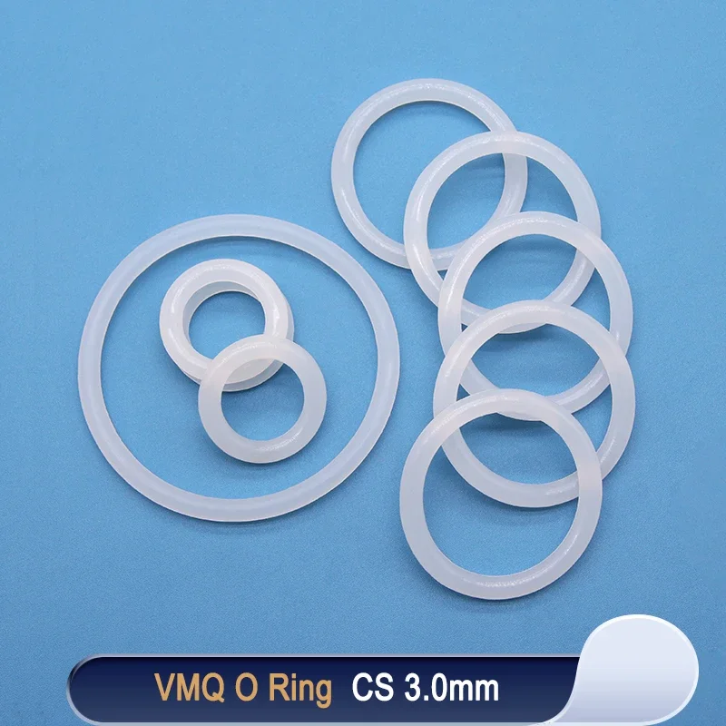 

10/50pcs VMQ O Ring GasketCS 3mm OD 10 ~ 100mm White Waterproof Washer Round O Shape Silicone Ring Food Grade