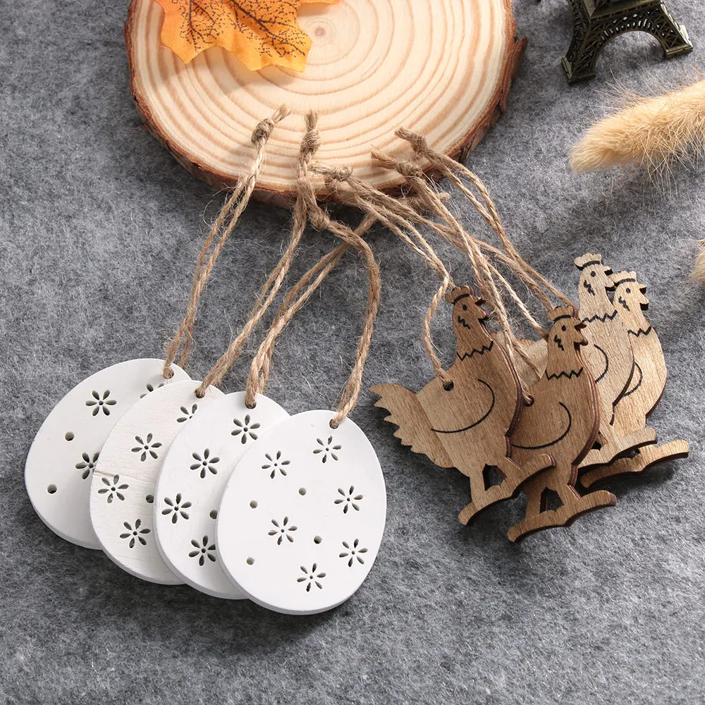 Easter Decor Wooden Easter Bunny Eggs Chick Pendant Easter Party Decorations Unfinished Wood Slices for DIY Gift Decoratve Sign