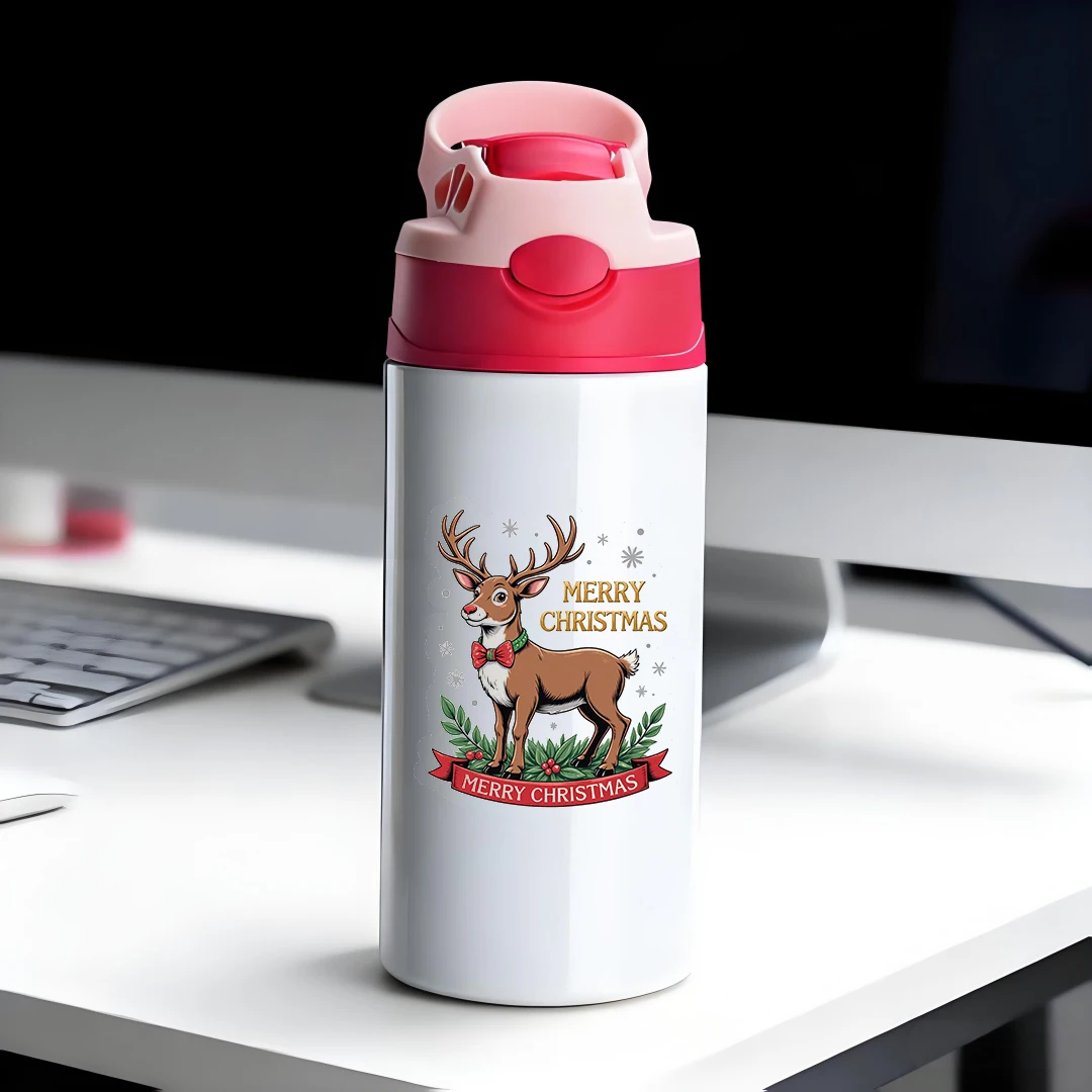 

304 stainless steel thermal cup cartoon reindeer Christmas style childfriendly straw cup The Coziest Christ