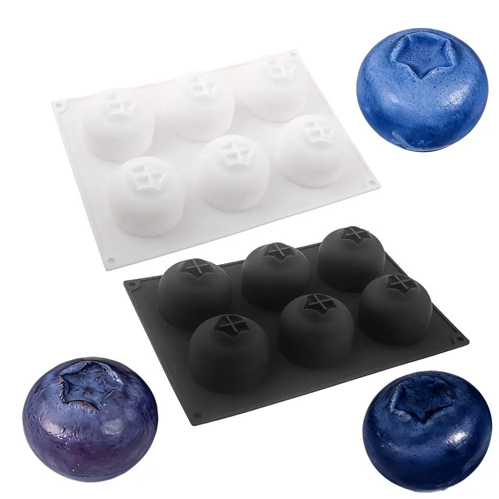 6 Cavity Blueberry Mousse Cake Mold Heat Resistant Flexible Fruit Shaped Dessert Mold Food Grade Silicone BPA Free