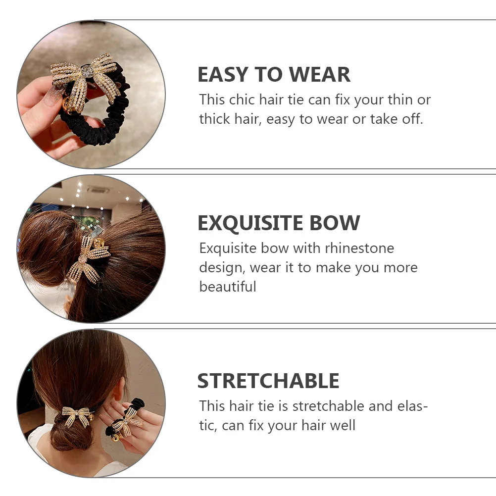 

Bow Tie Elastic Fabric Scrunchies Girls Hair Accessories Decorative Rhinestone Design Party Daily Life Birthday Gifts Hair Ring