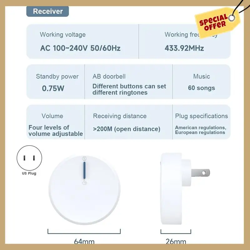 Performa Stabil-Bel Pintu Nirkabel Bertenaga Mandiri Baru Tahan Air Bel Pintu Pintar Selamat Datang Rumah 38 Nada Dering Remote 150M untuk Orang Tua