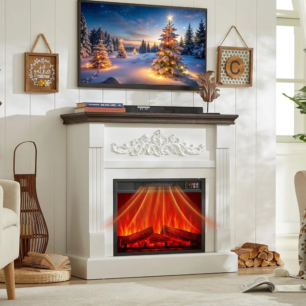 

40 Inch Electric Fireplace with Mantel and Entertainment Center, Includes 23 Inch TV Stand and Heater Insert