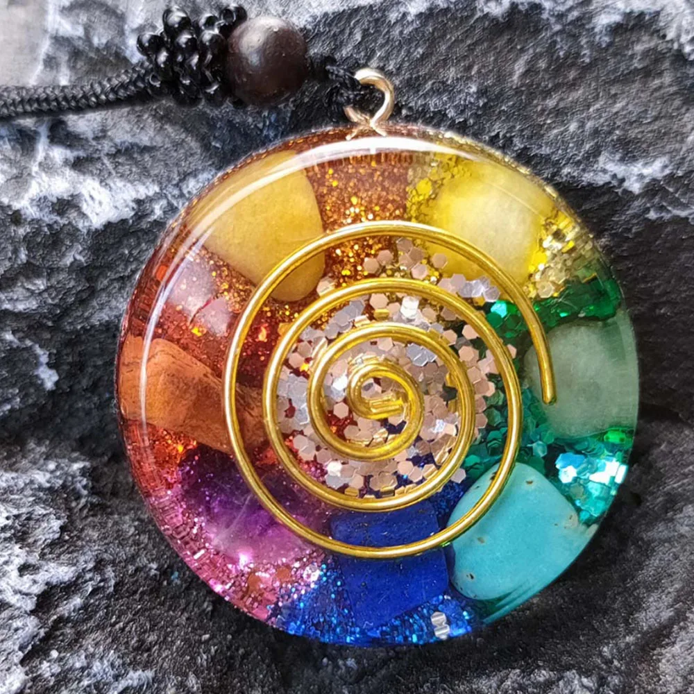 Natural Stone Chakra Orgonite Pendant Reiki Healing Crystals Adjustable Necklace Negative Energy Transformer Yoga Women Jewelry