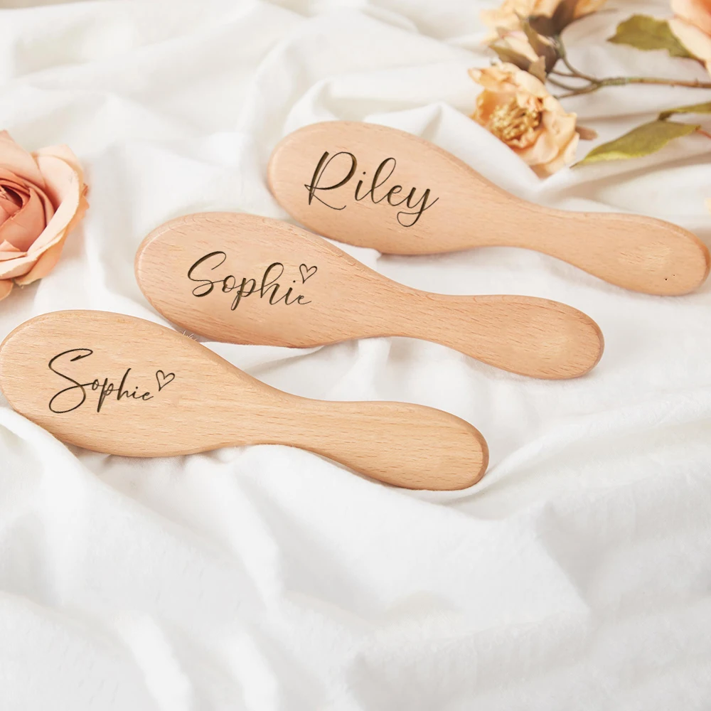 

Personalized Wooden Baby Hairbrushes Engrave Babies Name Newborn Hair Brush Comb Brush Birth/Baptism/Birthday Baby Shower Gift