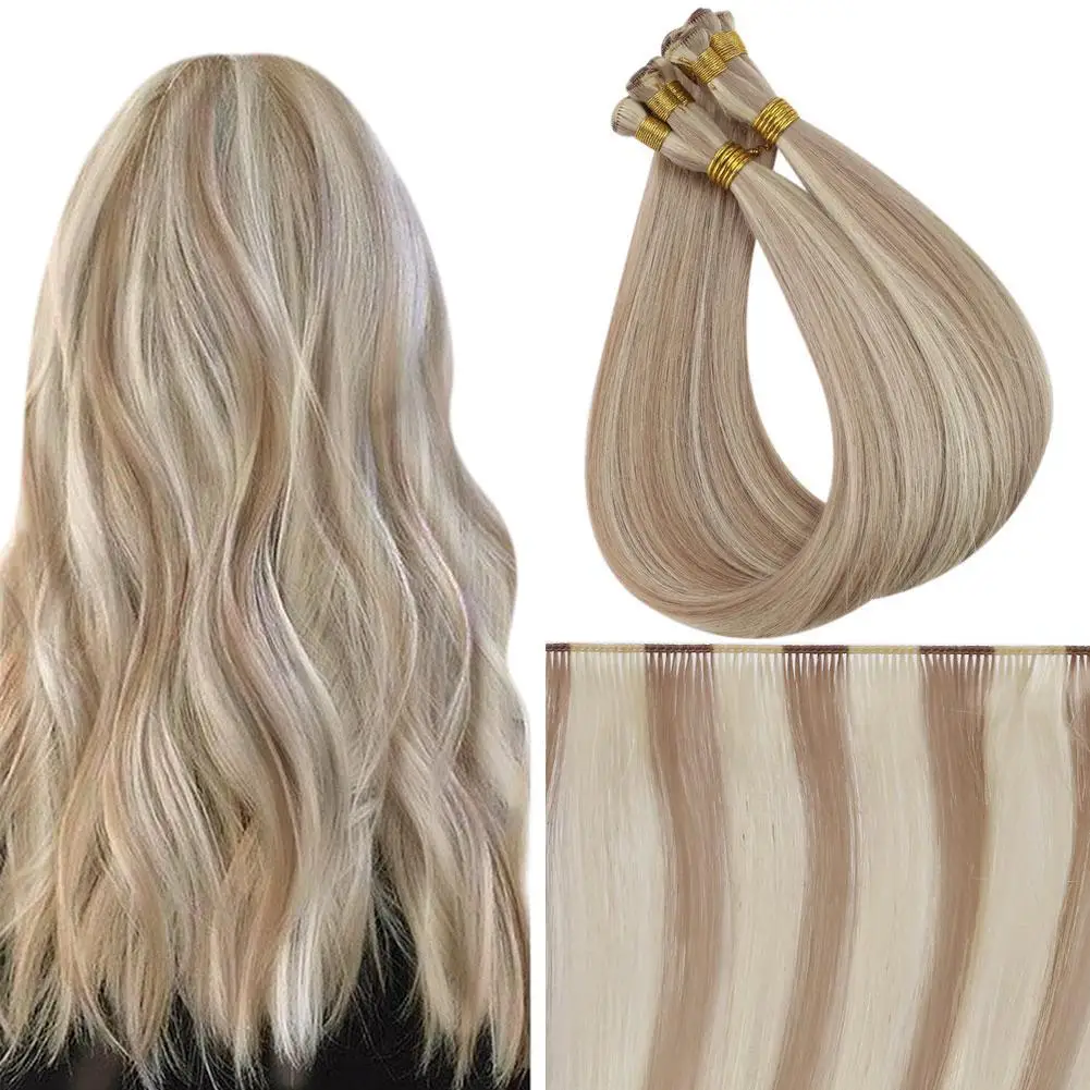 Ugeat-extensiones de cabello 100% humano para salón, pelo virgen atado a mano, tejido cosido, larga duración, alta calidad