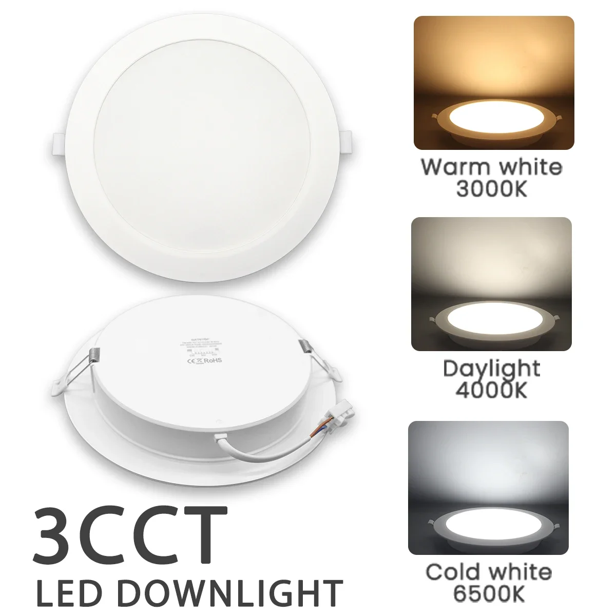 

1-10Pack LED Downlight 120V 220V Dial Swich Ceiling Light 3 CCT 3000K 4000K 6500K Recessed Round Panel Light Indoor Lighting
