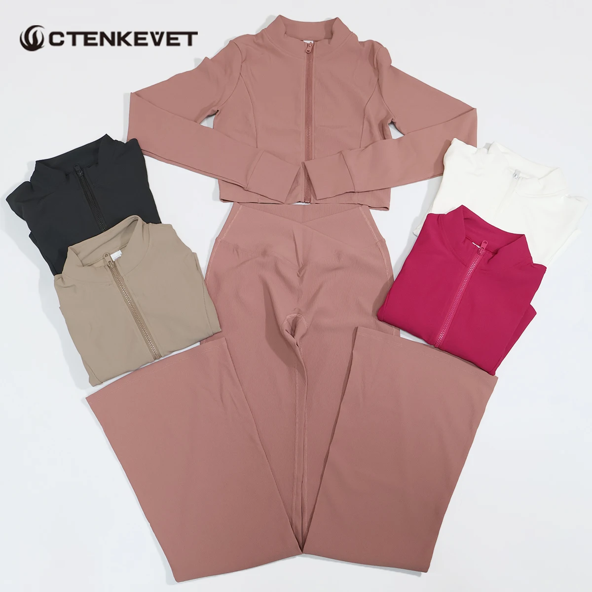 

Летний женский комплект для йоги Ctenkevet: топ с длинным рукавом и брюки-клеш с V-образным поясом, 2 предмета, для фитнеса и спорта
