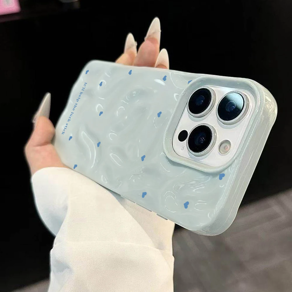 Minimalistisches Romantisches Herz INS Handyhülle für iPhone 17 16 15 14 13 12 11 Pro Max 14 Plus 17 Air Falten-Wellen Weiche Silikonhülle – Detail 1