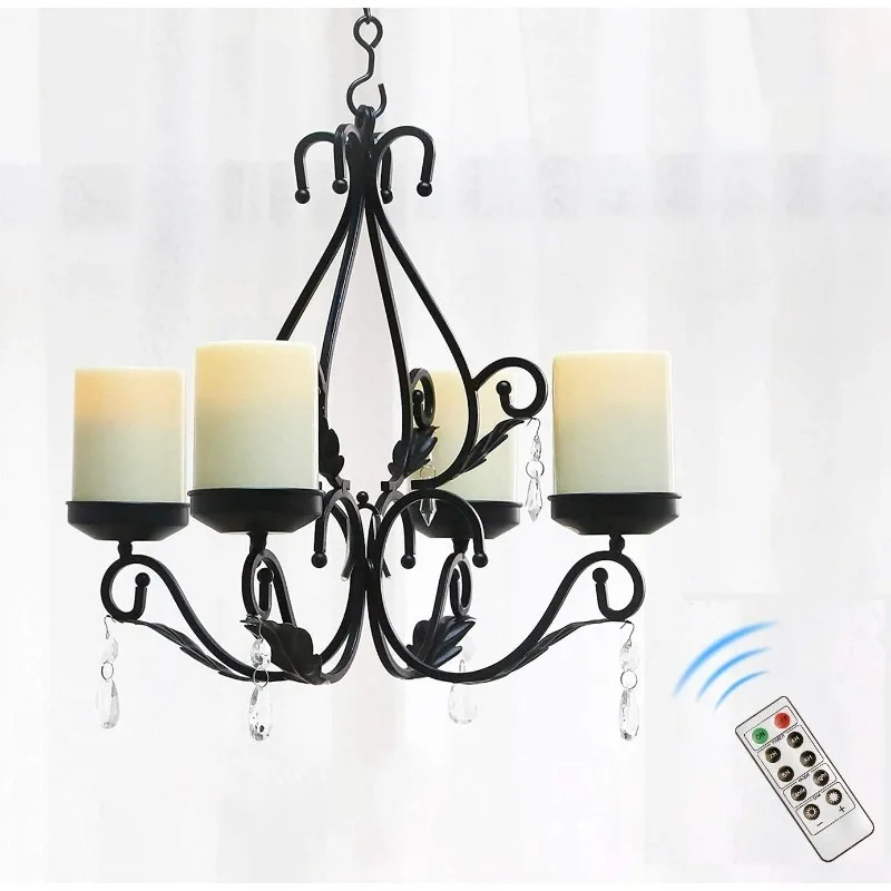 Chandelier with 4pcs Battery Operated Led Candle with Remote, Table Centerpiece for Indoor or Outdoor Gazebo,