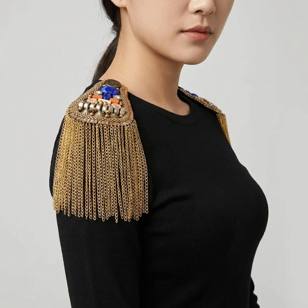 Classical Epaulet Tassel Chain Shoulder Board Shoulder Flash Brooch Fringe Shoulder Mark Breastpin Punk Beads Epaulette Suit