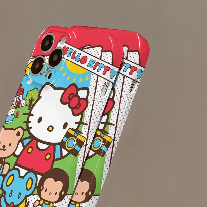 만화 헬로키티 아이폰 휴대폰 케이스, 렌즈 보호, 광택 HD 하드 PC 커버, 아이폰 16, 15, 14, 13, 12, 11 프로 맥스, XS, XR, XS맥스, 7, 8 플러스