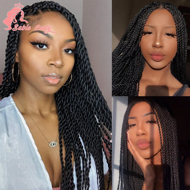 36 "Segegalese Twist Braided Wigs Synthetic Full Lace Front Wig Knotless Box Braids Wig for Black Women Cornrow Braiding Wigs