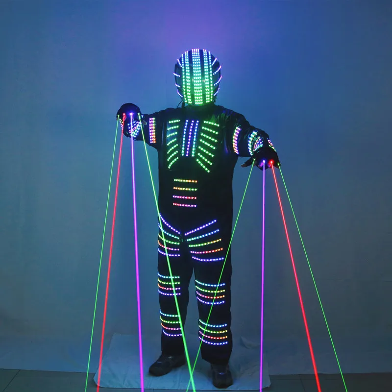 

Men's LED Luminous Armor Light up Punk Robot Costume Helmet Laser Gloves Nightclub Party Stage Performance Wear Rave Outfit