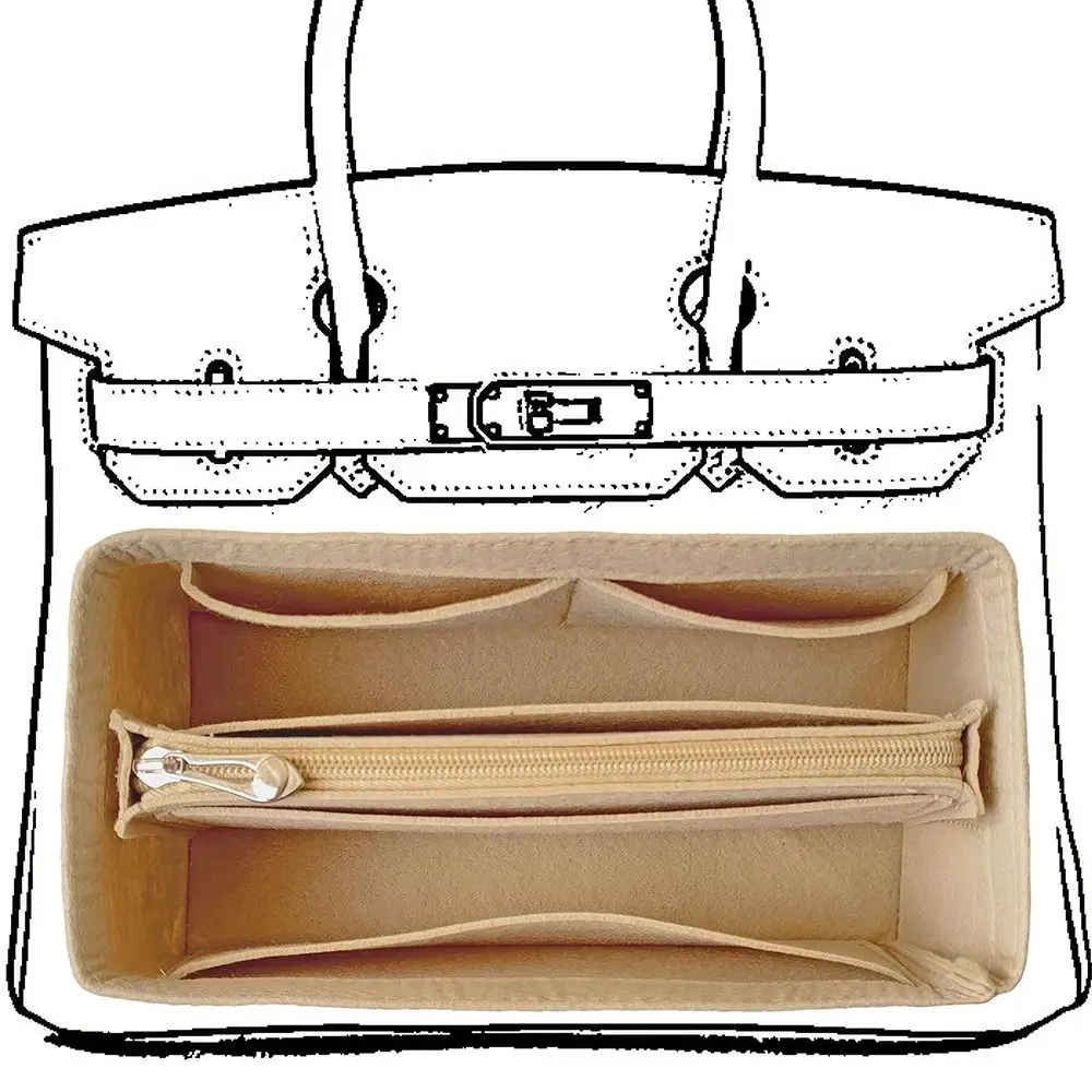 Durable Felt Handbag Insert Bag Portable Travel Bag Organizer Multi-Pocket Inner Bag for Birkin25/30/35