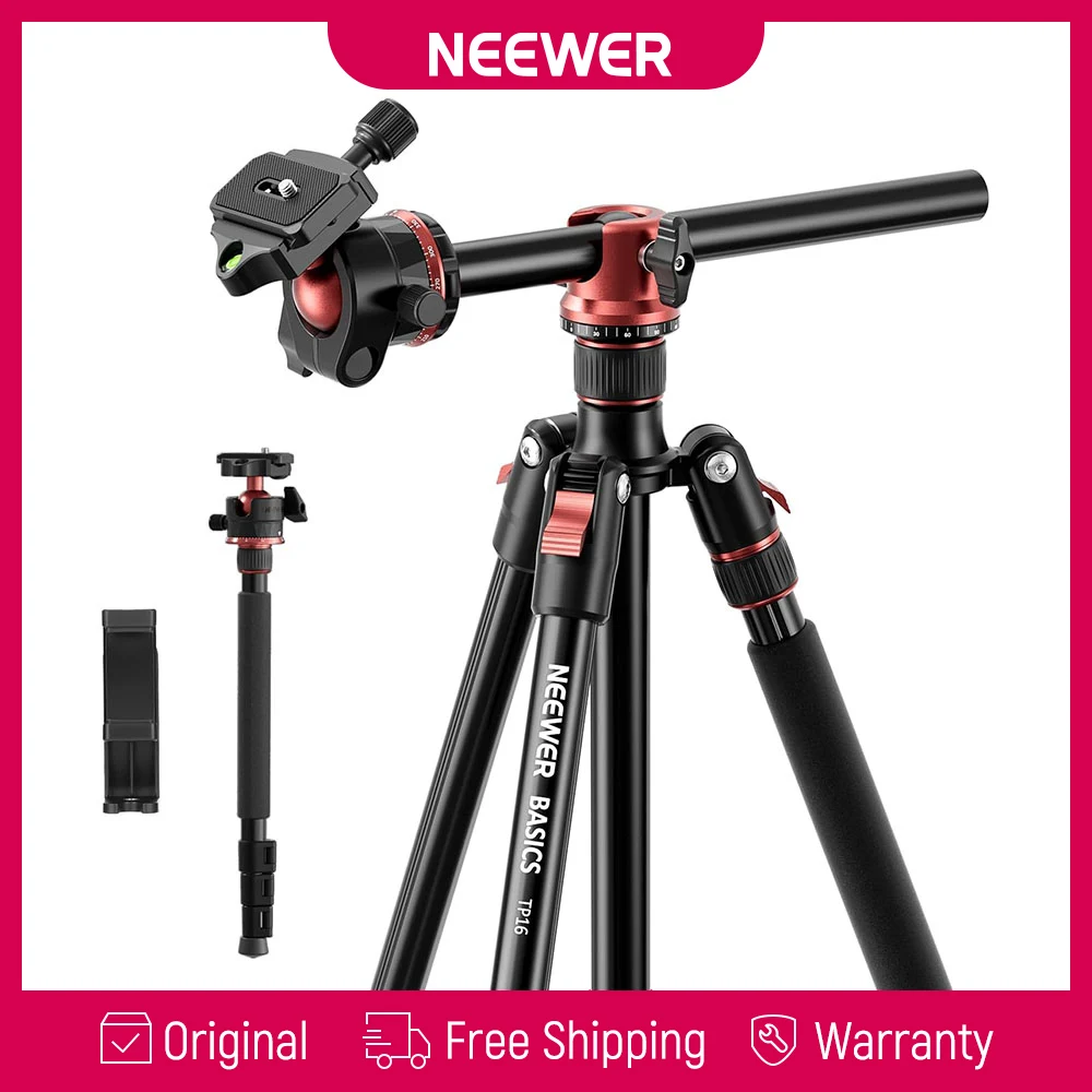 NEEWER BASICS 180 cm Digitalkamera-Einbeinstativ mit Mittelstütze und Kugelkopf, Schnellverschluss-Handyhalterung, Aufnahmefähig