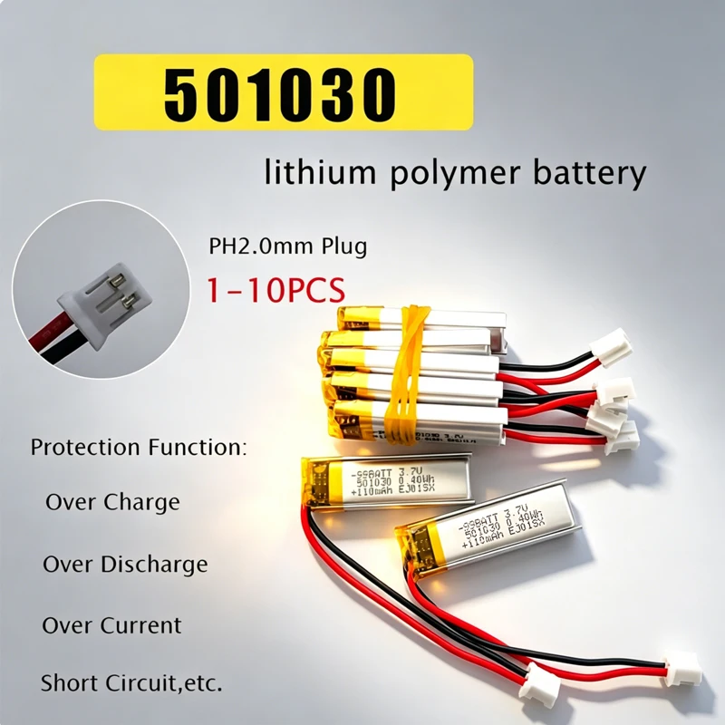 Bateria 501030 110mAh 3.7V Litowo-polimerowa Akumulatorowa Bateria 601030 501230 do Bezprzewodowego Zestawu Słuchawkowego Bluetooth Tws Pióro Indukcyjne