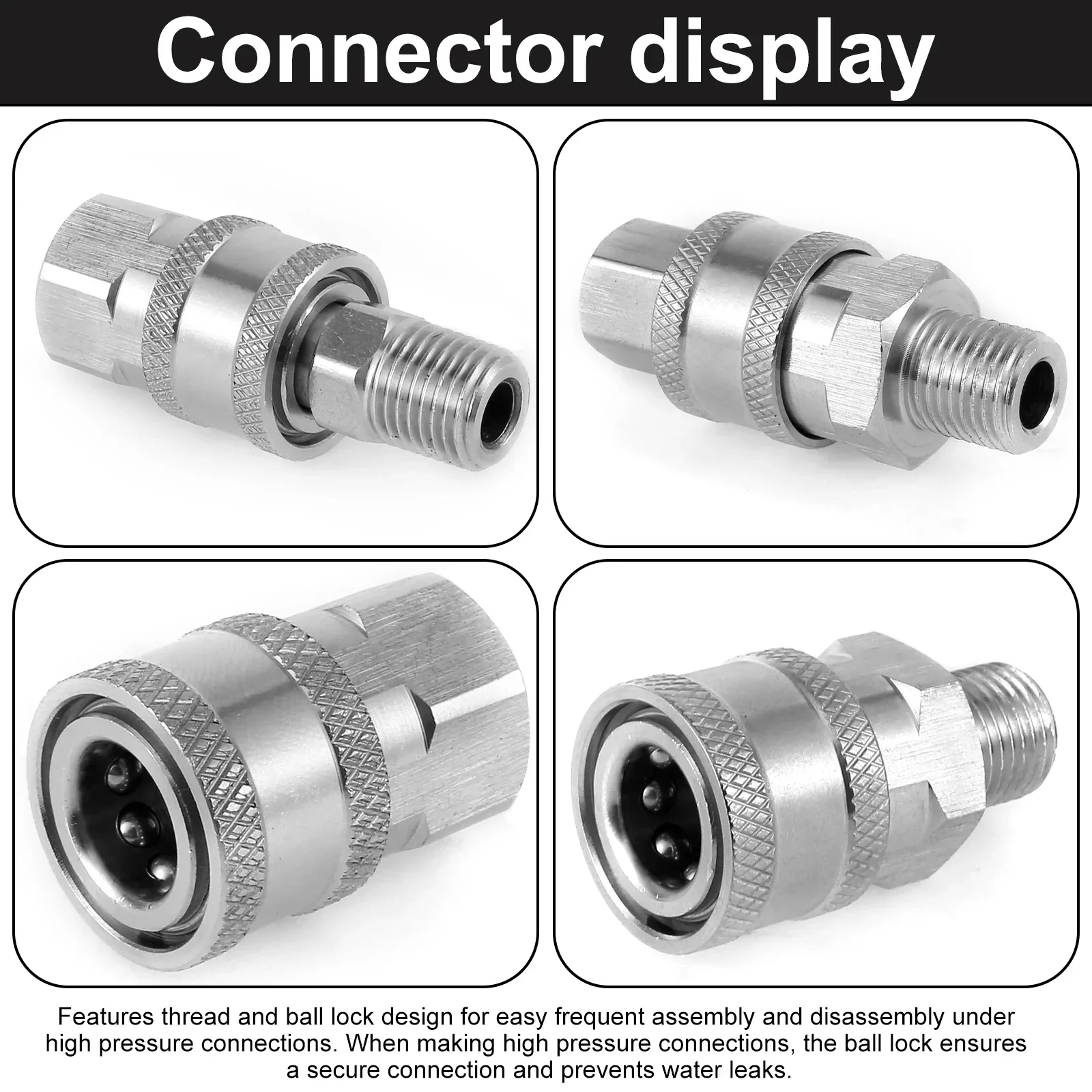 4Pcs Pressure Washer Adapter 5000PSI Stainless Steel Male and Female 1/4 High Pressure Washer Quick Connector Fittings Washer