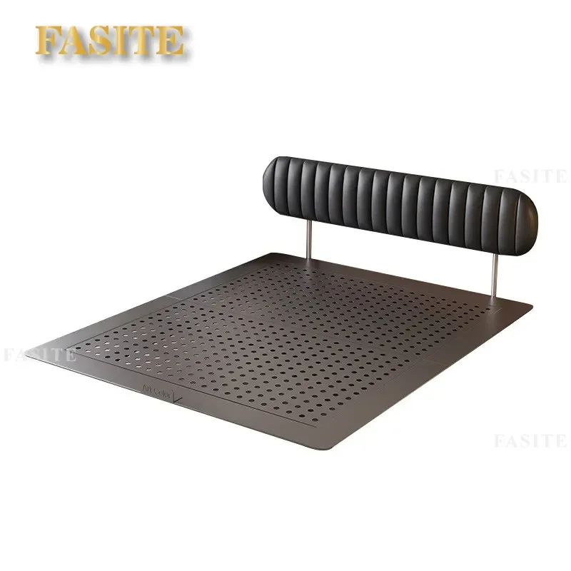 For Small Apartment Black Leather Bed New Carbon Steel Ultra-thin Backrest Antique Suspended Design Retro French Style