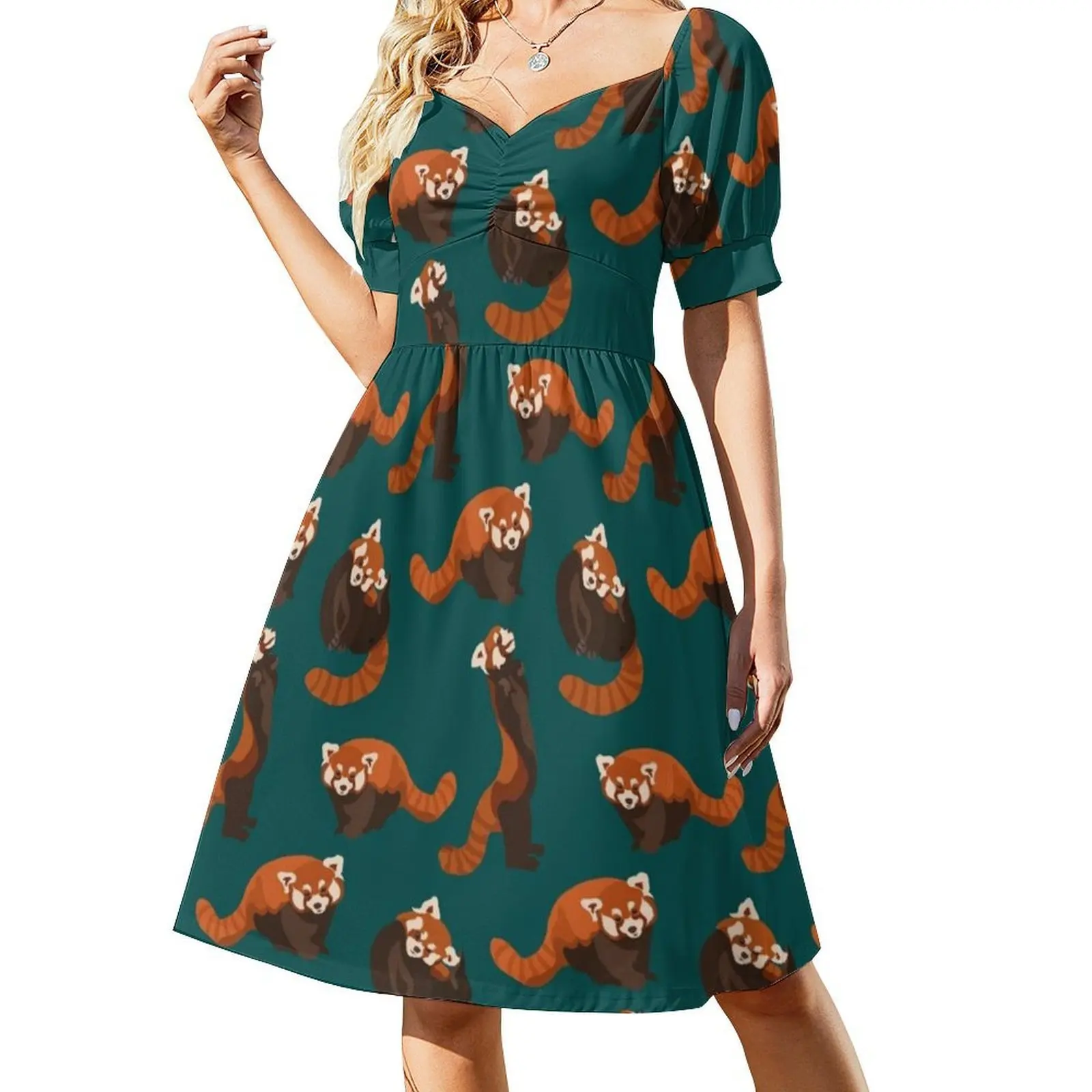 Red Panda Pattern Sexy Vacation Dress For Women Beach Party Birthday Mini Dress Panda Red Panda Cute Vector Animal Womens